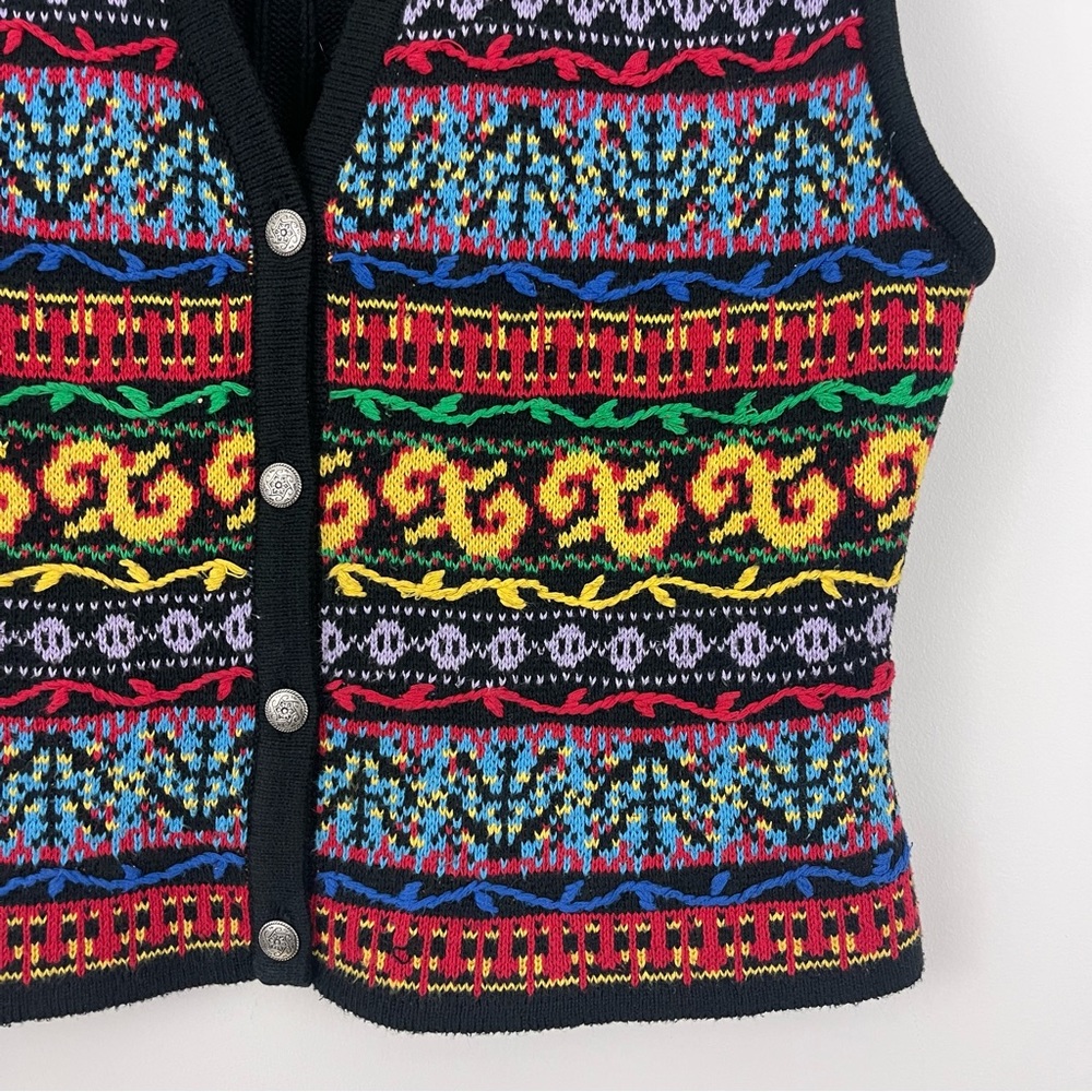 Vintage Liz Wear Multicolored Print Cotton Sweater Vest - Picture 2 of 5